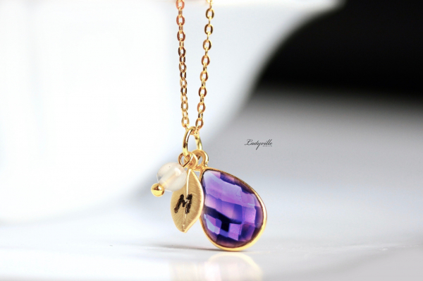 Personalisierbar Kette Amethyst, 925 Sterling vergoldete Kette / Edelstein Kette / Persönliche Kette mit Geburtsstein / Geschenk für Sie
